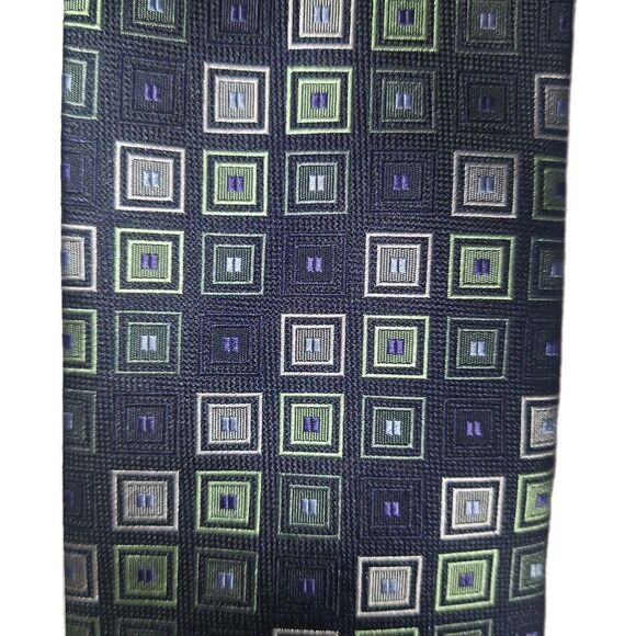Roberto Villini Couture Navy Green Tie 100% Silk 66.5"x3.75" EUC - Picture 2 of 5